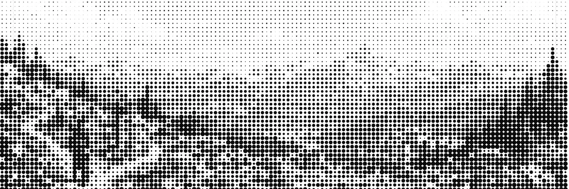 A halftone landscape, a walker on a ridge above a wooded valley.